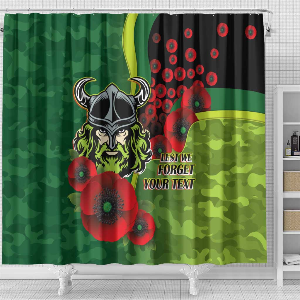 Canberra Raiders ANZAC Personalised Shower Curtain Lest We Forget Poppy Camo