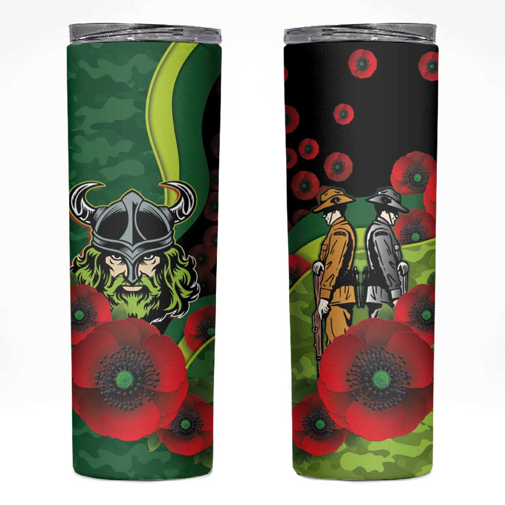 Canberra Raiders ANZAC Personalised Skinny Tumbler Lest We Forget Poppy Camo