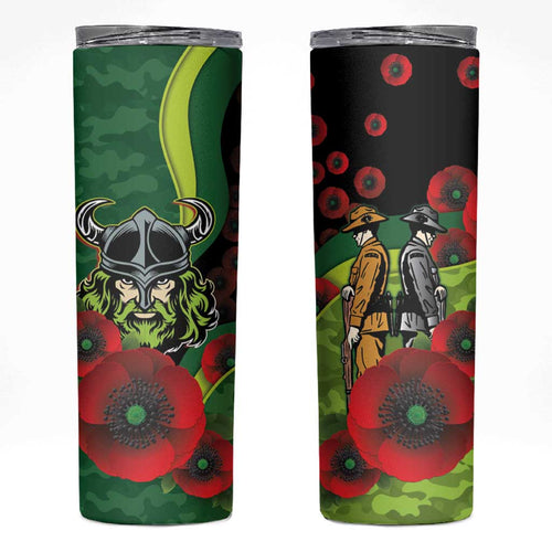 Canberra Raiders ANZAC Personalised Skinny Tumbler Lest We Forget Poppy Camo