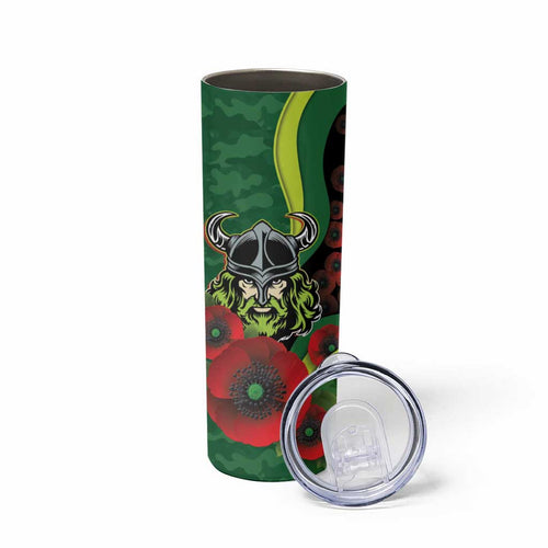 Canberra Raiders ANZAC Personalised Skinny Tumbler Lest We Forget Poppy Camo