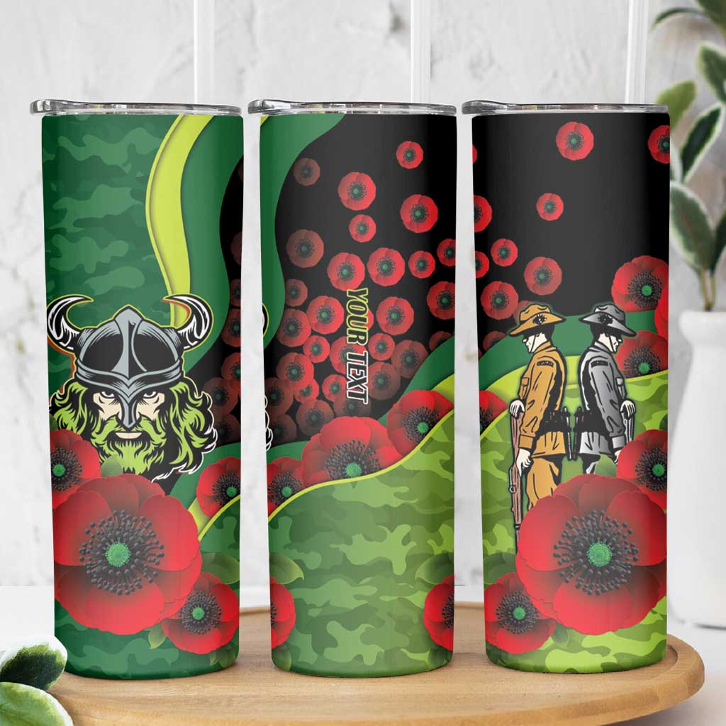 Canberra Raiders ANZAC Personalised Skinny Tumbler Lest We Forget Poppy Camo