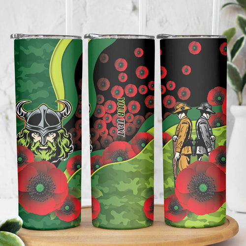 Canberra Raiders ANZAC Personalised Skinny Tumbler Lest We Forget Poppy Camo