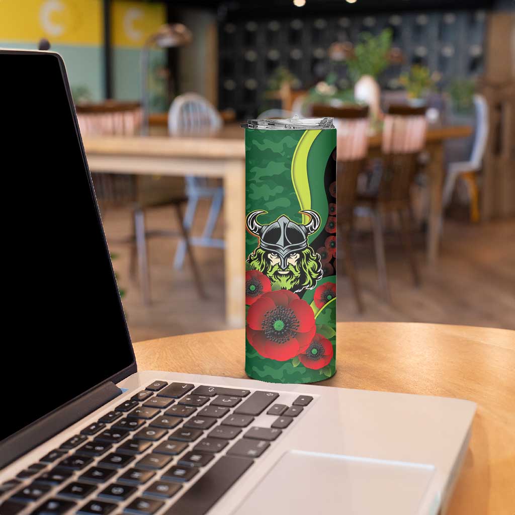 Canberra Raiders ANZAC Personalised Skinny Tumbler Lest We Forget Poppy Camo