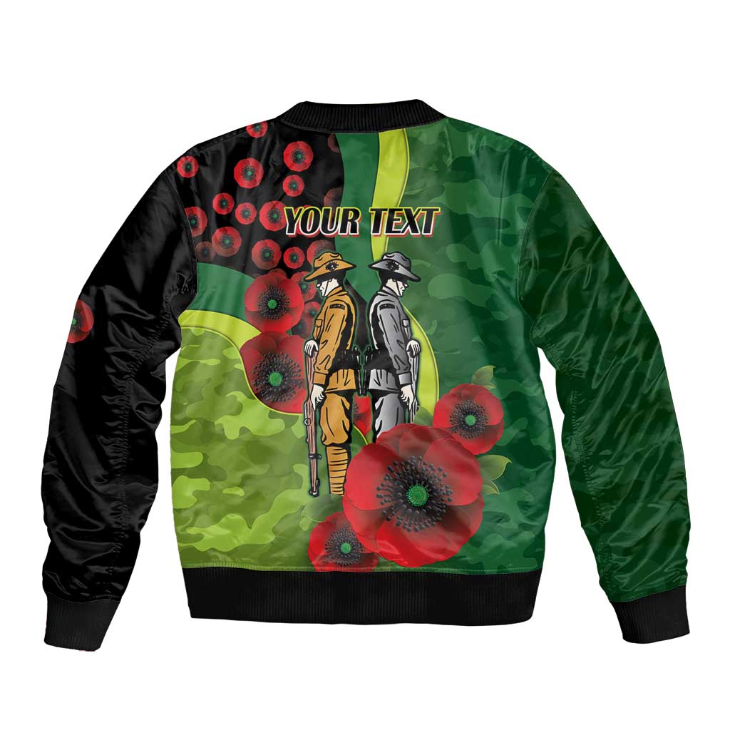 Canberra Raiders ANZAC Personalised Sleeve Zip Bomber Jacket Lest We Forget Poppy Camo
