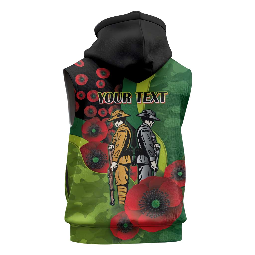 Canberra Raiders ANZAC Personalised Sleeveless Hoodie Lest We Forget Poppy Camo