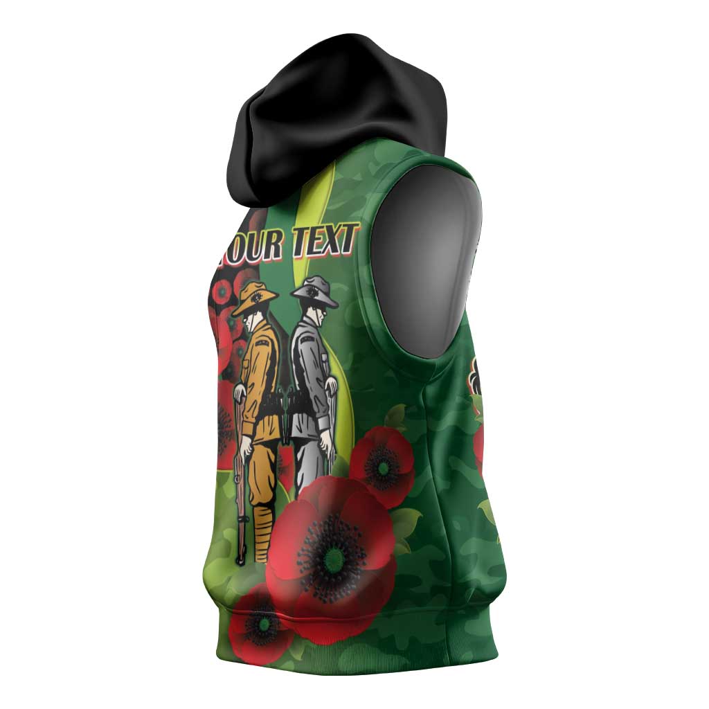 Canberra Raiders ANZAC Personalised Sleeveless Hoodie Lest We Forget Poppy Camo
