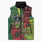 Canberra Raiders ANZAC Personalised Sleeveless Puffer Jacket Lest We Forget Poppy Camo