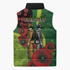 Canberra Raiders ANZAC Personalised Sleeveless Puffer Jacket Lest We Forget Poppy Camo