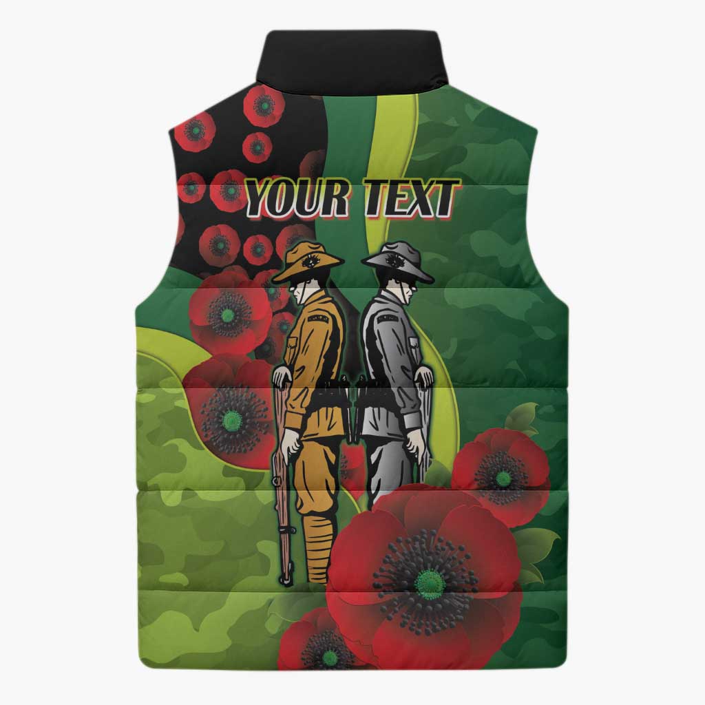 Canberra Raiders ANZAC Personalised Sleeveless Puffer Jacket Lest We Forget Poppy Camo