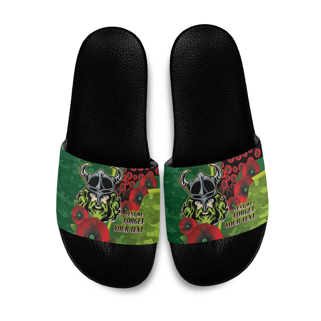 Canberra Raiders ANZAC Personalised Slide Sandals Lest We Forget Poppy Camo