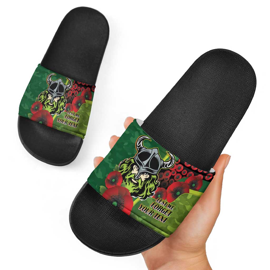 Canberra Raiders ANZAC Personalised Slide Sandals Lest We Forget Poppy Camo