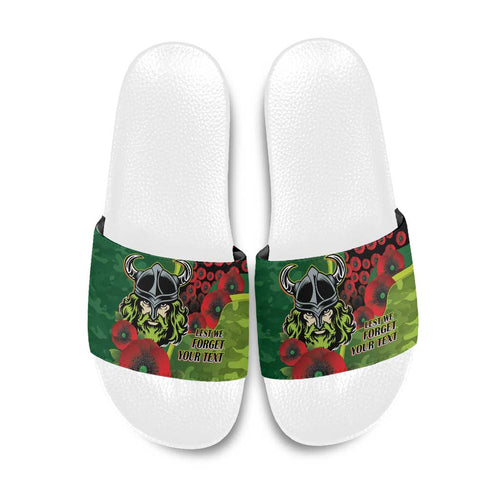 Canberra Raiders ANZAC Personalised Slide Sandals Lest We Forget Poppy Camo