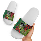 Canberra Raiders ANZAC Personalised Slide Sandals Lest We Forget Poppy Camo