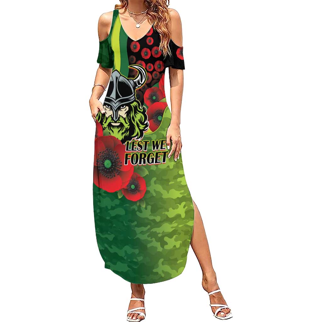 Canberra Raiders ANZAC Personalised Summer Maxi Dress Lest We Forget Poppy Camo
