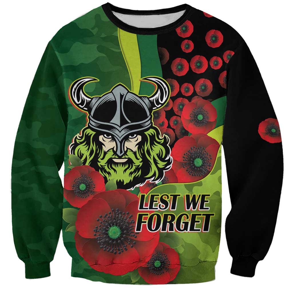 Canberra Raiders ANZAC Personalised Sweatshirt Lest We Forget Poppy Camo