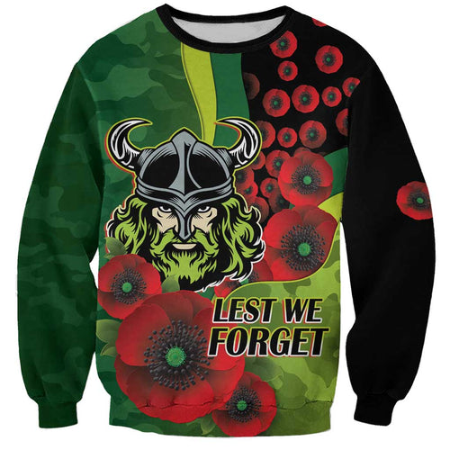 Canberra Raiders ANZAC Personalised Sweatshirt Lest We Forget Poppy Camo