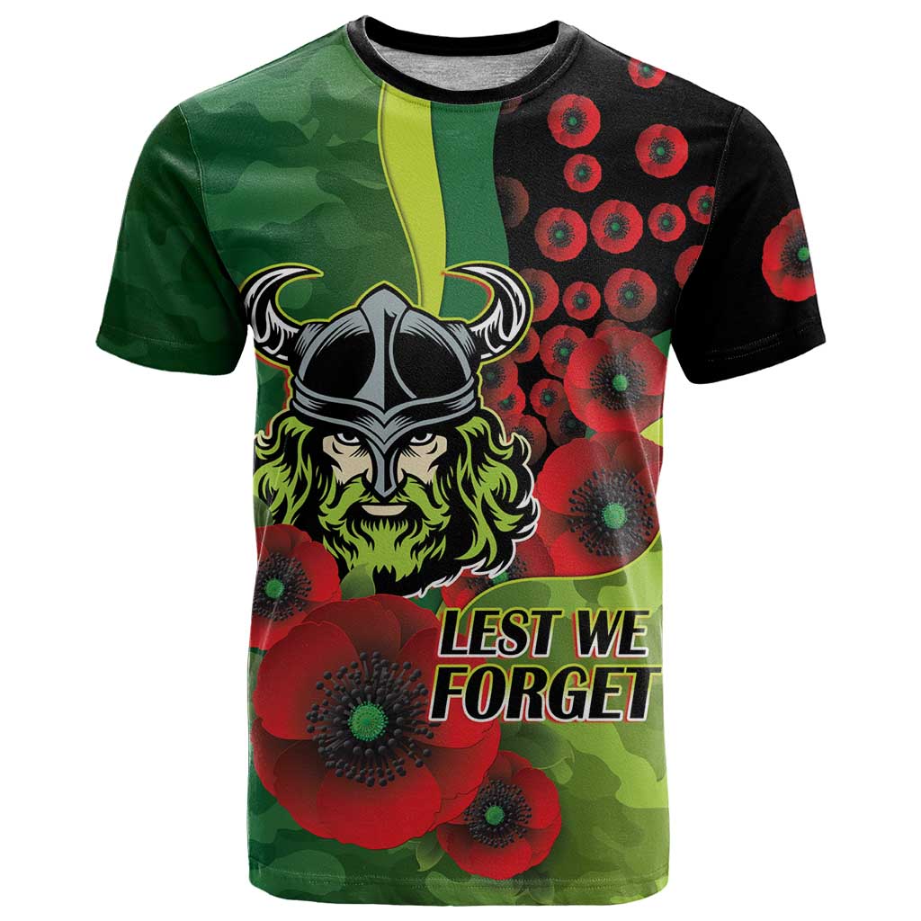 Canberra Raiders ANZAC Personalised T Shirt Lest We Forget Poppy Camo