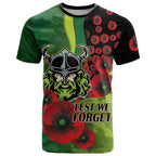 Canberra Raiders ANZAC Personalised T Shirt Lest We Forget Poppy Camo