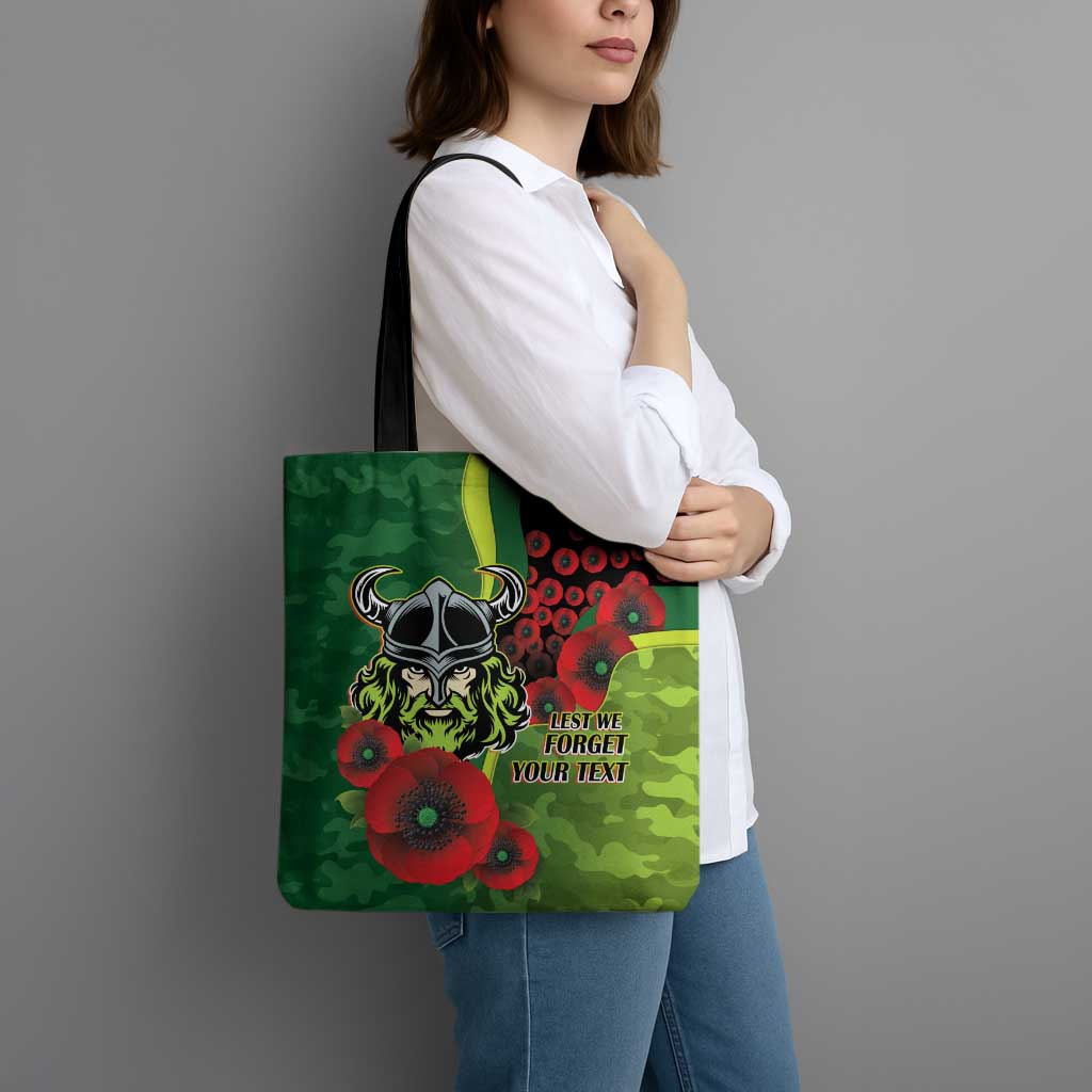 Canberra Raiders ANZAC Personalised Tote Bag Lest We Forget Poppy Camo