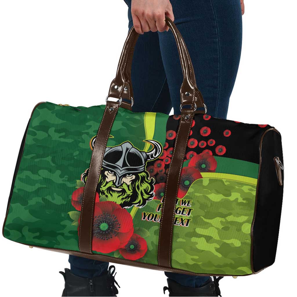 Canberra Raiders ANZAC Personalised Travel Bag Lest We Forget Poppy Camo