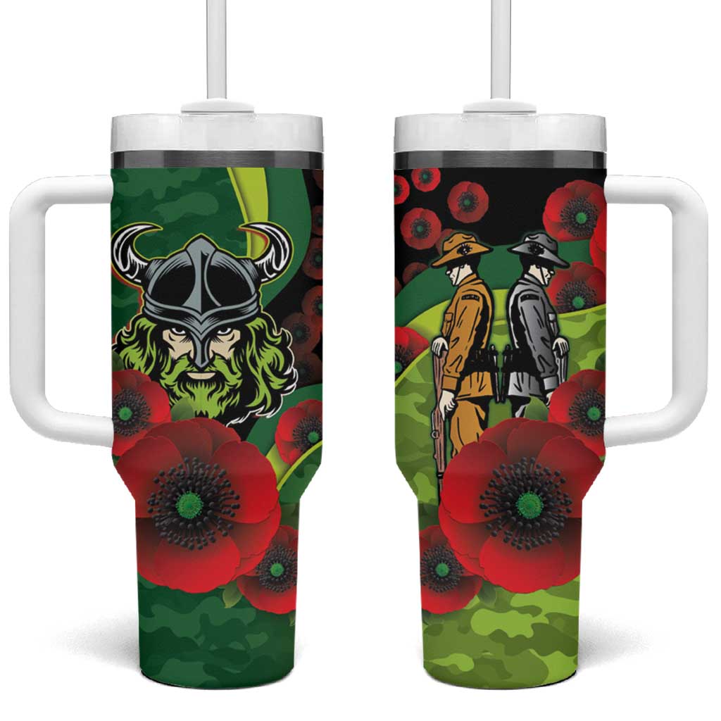 Canberra Raiders ANZAC Personalised Tumbler With Handle Lest We Forget Poppy Camo