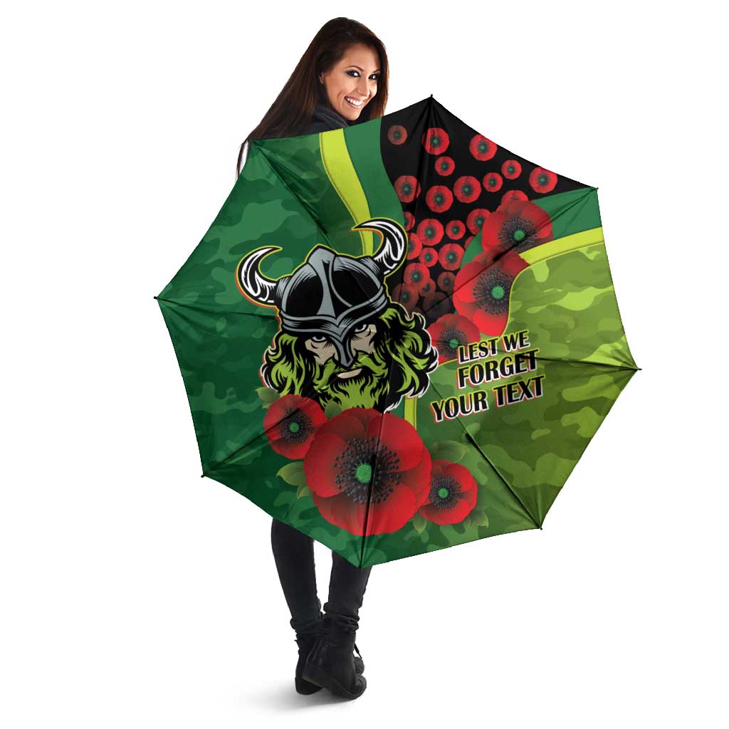 Canberra Raiders ANZAC Personalised Umbrella Lest We Forget Poppy Camo
