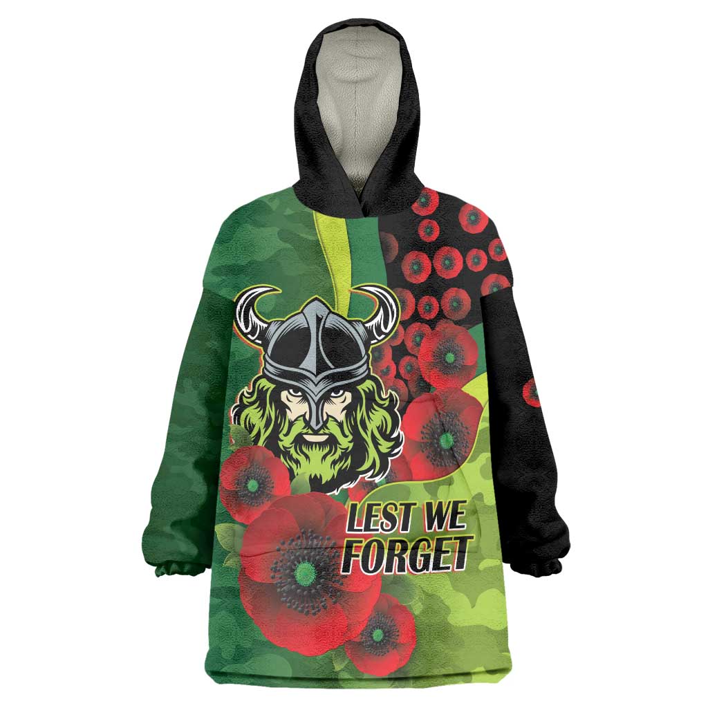 Canberra Raiders ANZAC Personalised Wearable Blanket Hoodie Lest We Forget Poppy Camo