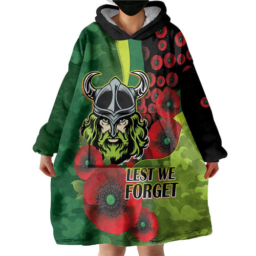Canberra Raiders ANZAC Personalised Wearable Blanket Hoodie Lest We Forget Poppy Camo