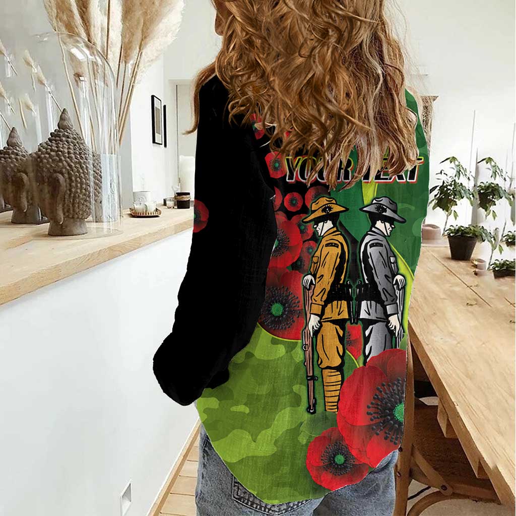 Canberra Raiders ANZAC Personalised Women Casual Shirt Lest We Forget Poppy Camo
