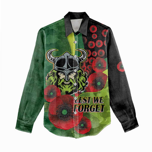 Canberra Raiders ANZAC Personalised Women Casual Shirt Lest We Forget Poppy Camo
