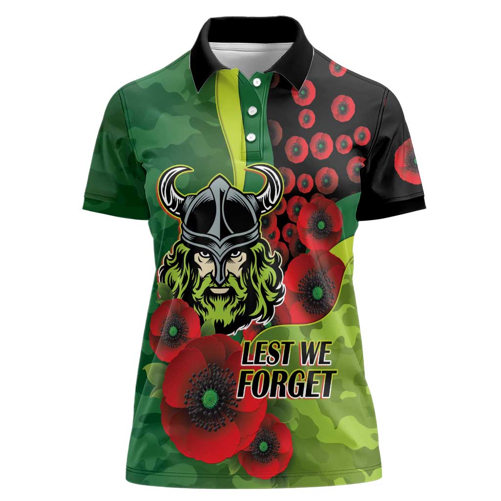 Canberra Raiders ANZAC Personalised Women Polo Shirt Lest We Forget Poppy Camo