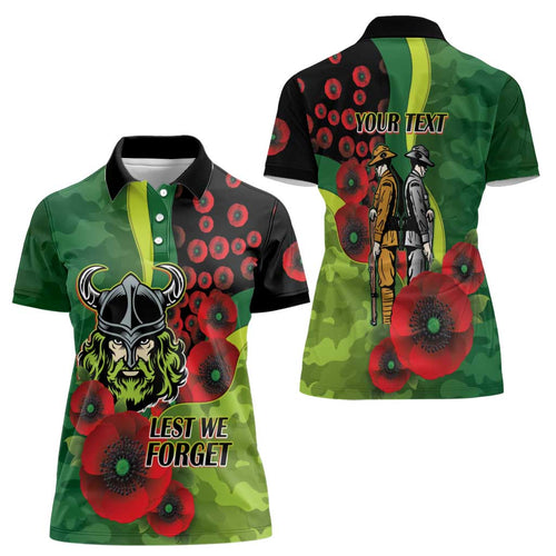Canberra Raiders ANZAC Personalised Women Polo Shirt Lest We Forget Poppy Camo
