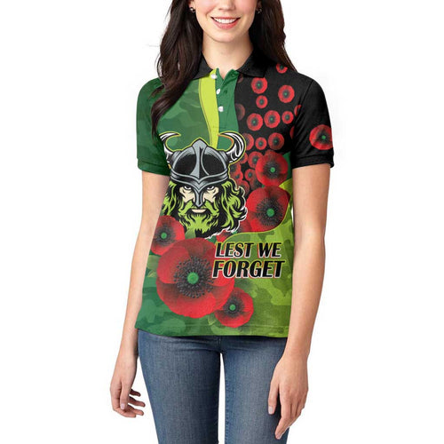 Canberra Raiders ANZAC Personalised Women Polo Shirt Lest We Forget Poppy Camo