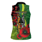 Canberra Raiders ANZAC Personalised Women Sleeveless Polo Shirt Lest We Forget Poppy Camo