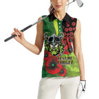 Canberra Raiders ANZAC Personalised Women Sleeveless Polo Shirt Lest We Forget Poppy Camo