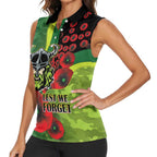 Canberra Raiders ANZAC Personalised Women Sleeveless Polo Shirt Lest We Forget Poppy Camo