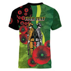 Canberra Raiders ANZAC Personalised Women V-Neck T-Shirt Lest We Forget Poppy Camo