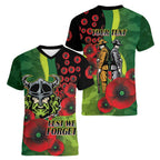 Canberra Raiders ANZAC Personalised Women V-Neck T-Shirt Lest We Forget Poppy Camo