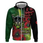 Canberra Raiders ANZAC Personalised Zip Hoodie Lest We Forget Poppy Camo