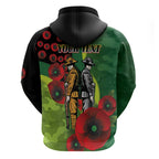 Canberra Raiders ANZAC Personalised Zip Hoodie Lest We Forget Poppy Camo