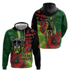 Canberra Raiders ANZAC Personalised Zip Hoodie Lest We Forget Poppy Camo