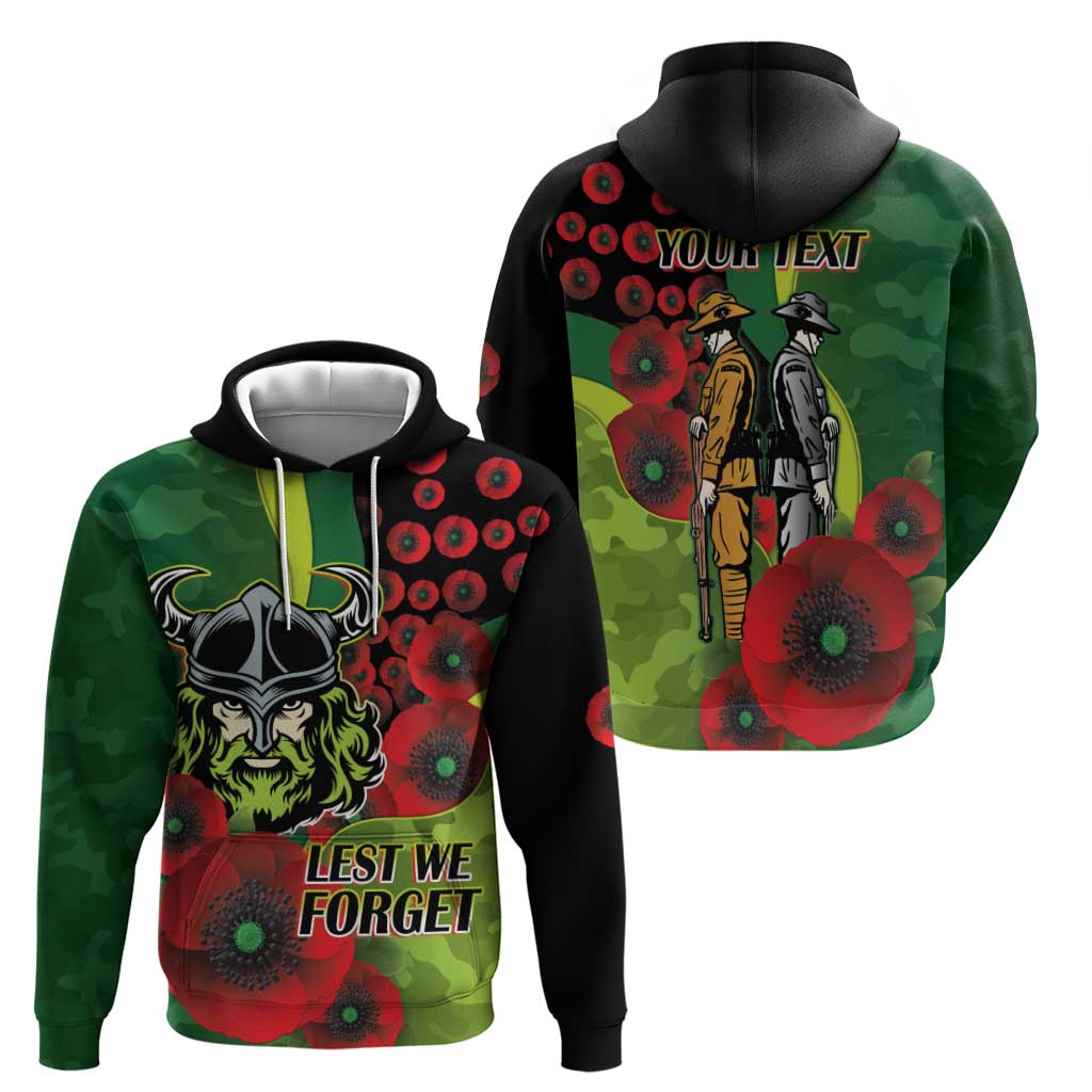 Canberra Raiders ANZAC Personalised Zip Hoodie Lest We Forget Poppy Camo