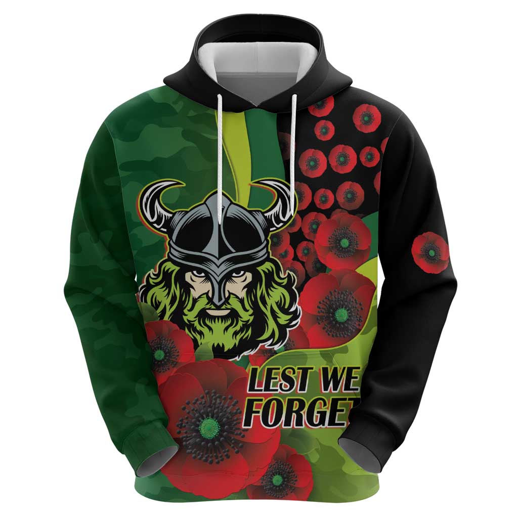 Canberra Raiders ANZAC Personalised Zip Hoodie Lest We Forget Poppy Camo