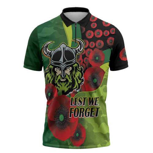 Canberra Raiders ANZAC Personalised Zipper Polo Shirt Lest We Forget Poppy Camo