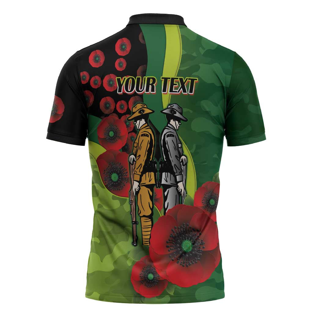 Canberra Raiders ANZAC Personalised Zipper Polo Shirt Lest We Forget Poppy Camo