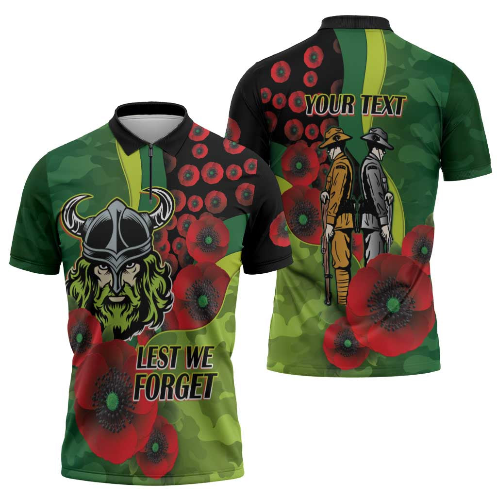 Canberra Raiders ANZAC Personalised Zipper Polo Shirt Lest We Forget Poppy Camo
