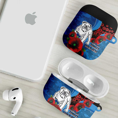 Canterbury-Bankstown Bulldogs ANZAC Personalised AirPods Case Lest We Forget Poppy Camo