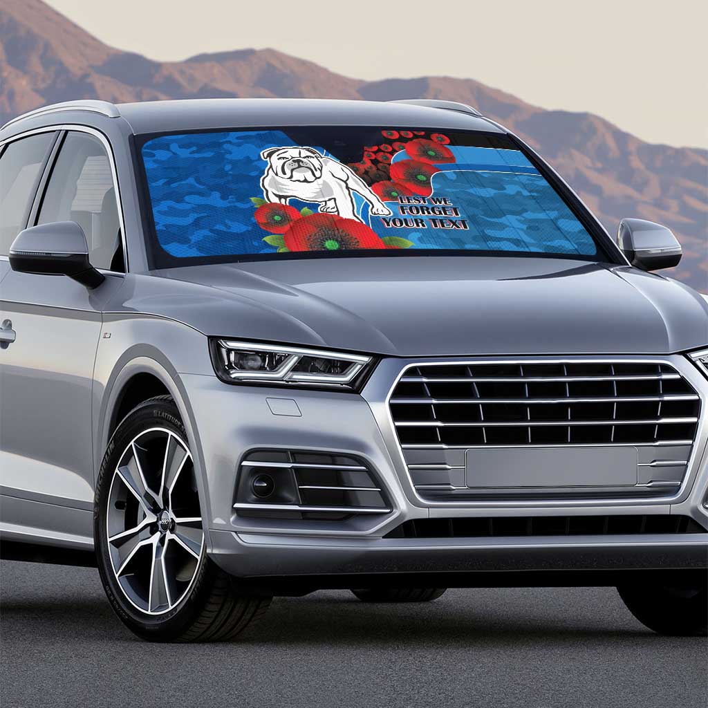Canterbury-Bankstown Bulldogs ANZAC Personalised Auto Sun Shade Lest We Forget Poppy Camo