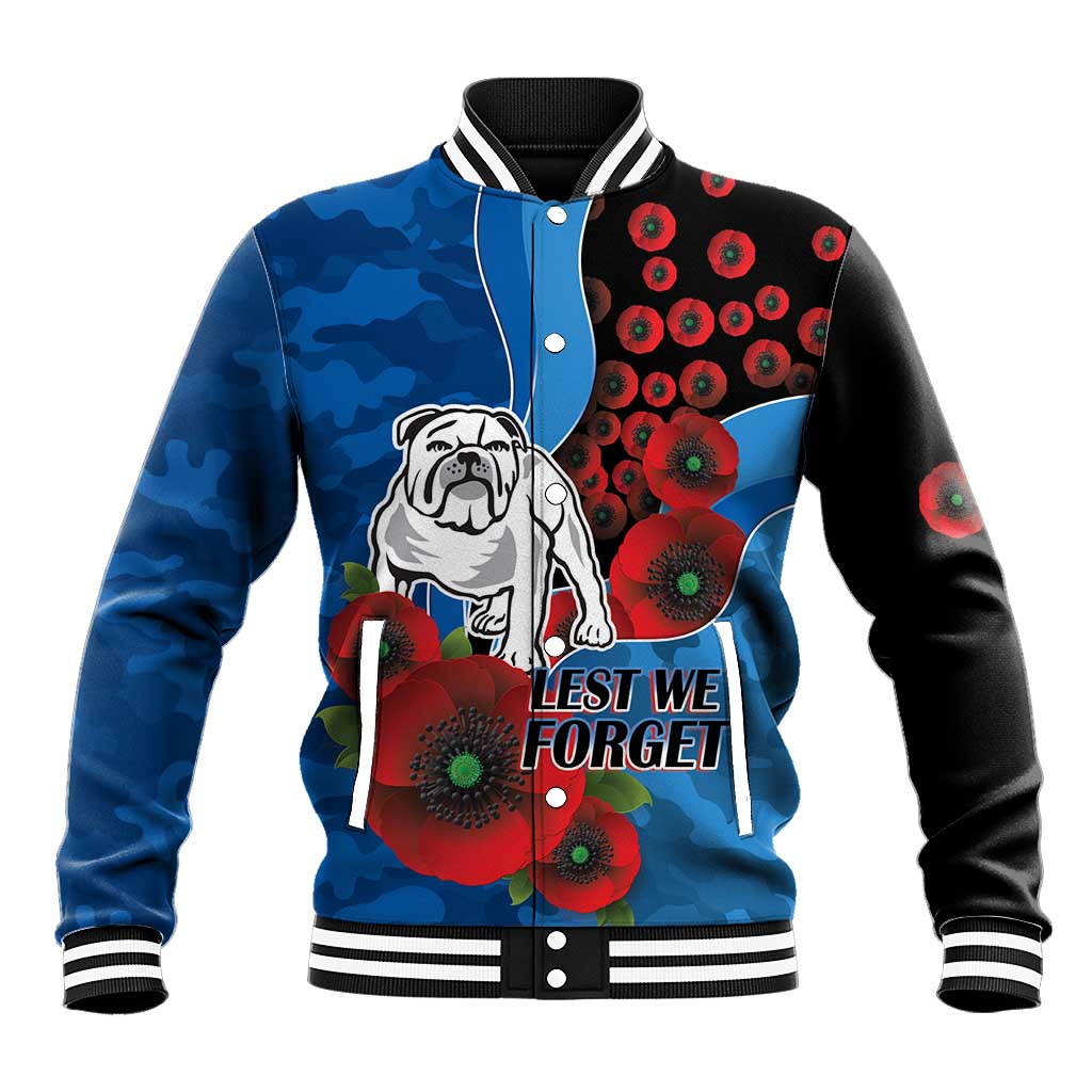 Canterbury-Bankstown Bulldogs ANZAC Personalised Baseball Jacket Lest We Forget Poppy Camo