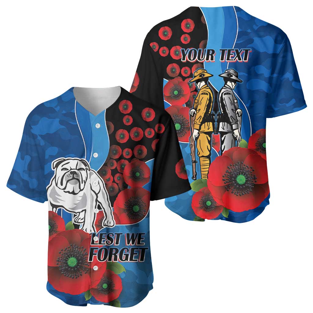 Canterbury-Bankstown Bulldogs ANZAC Personalised Baseball Jersey Lest We Forget Poppy Camo